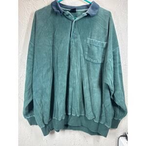 Vintage Knightsbridge Green Velour Mens Shirt Polo Disco Retro Size 2XL